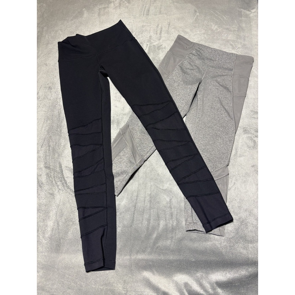 Ivivva By Lululemon Leggings Girls 14 Black Gray Ankle Mesh Panel Athletic Lot 2